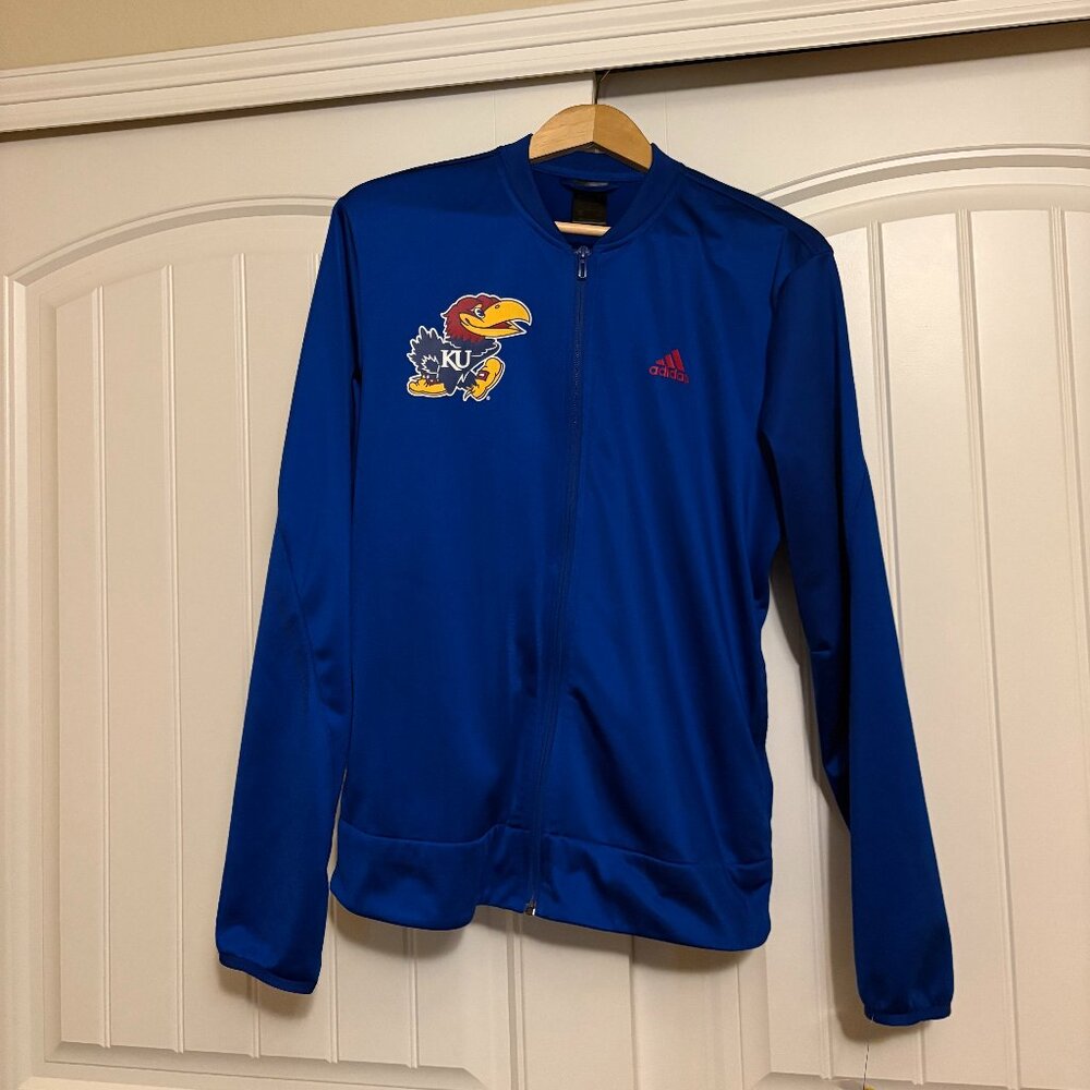 Kansas Jayhawks Jacket Adidas Mens Small Blue Full Zip Long Sleeve Windbreaker